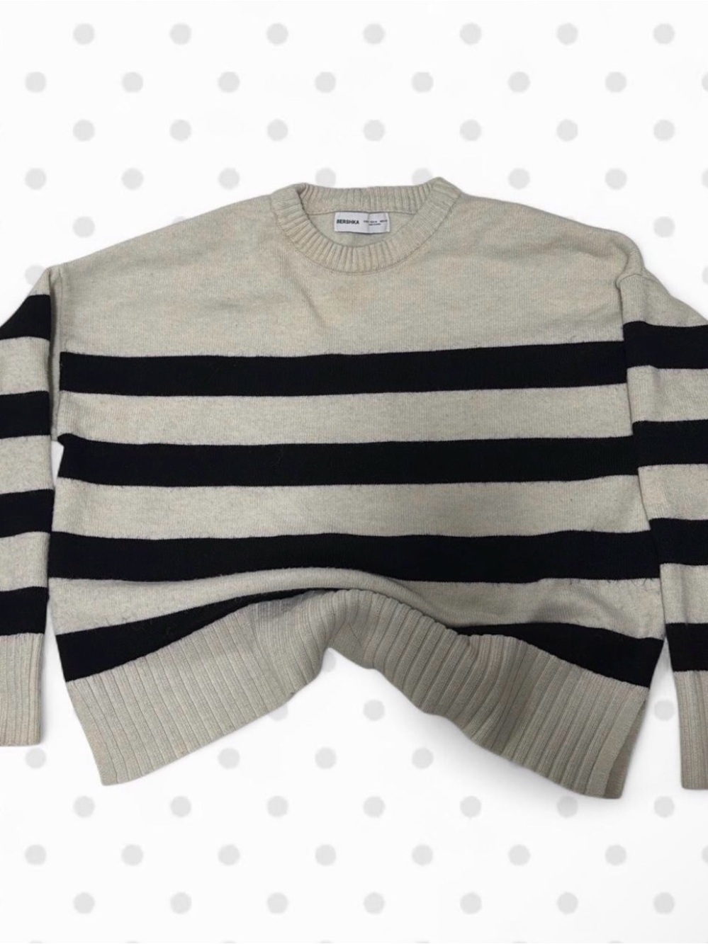 Bershka Beige Crewneck Sweater with Black Stripes